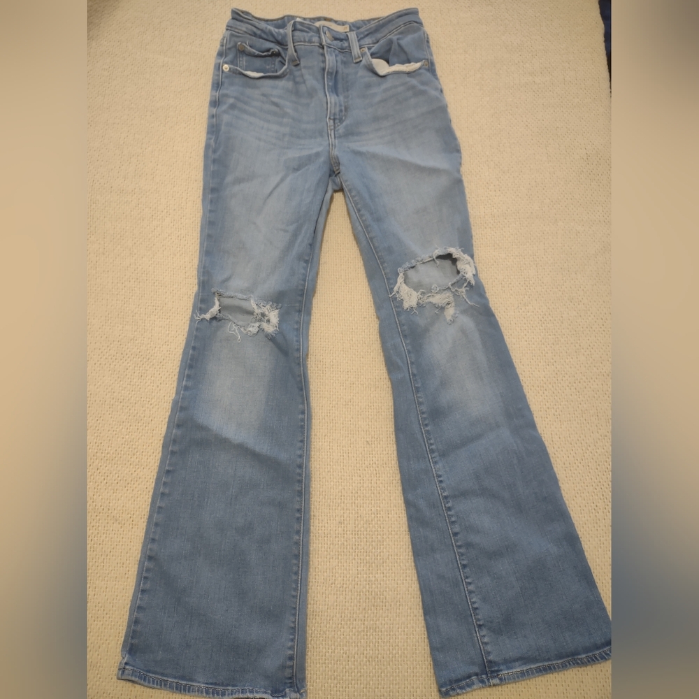 Levi‎ Jeans Women 726 Flare Light Blue Wash 27 Distressed Casual Preppy Grunge